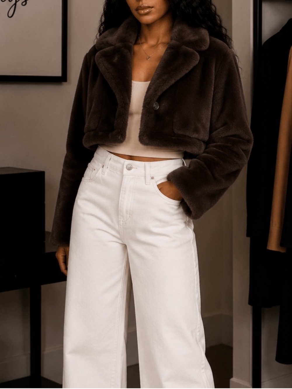 NWT Song of style faux fur cropped jacket